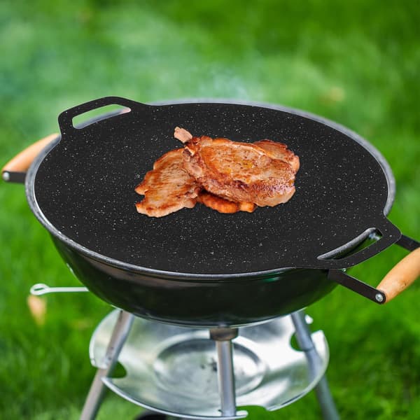 Svart grillpanne i rustfritt stål med kompakt design og jevn oppvarming