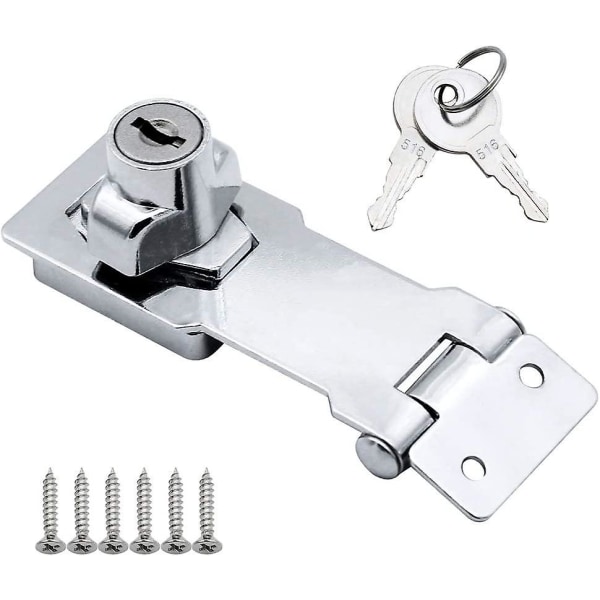 2 Par Zinc-Legerings Låsande Haspar 80mm Dörrhasp Lås Med Hänglås Och Nyckel Lås Hasp För Möbel
