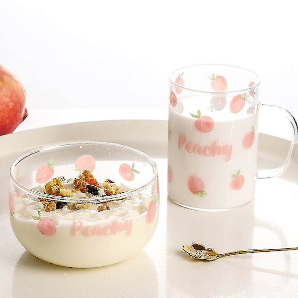 2-pack Glas Skål Värmebeständig Dessert Frukostkopp Set Rosa
