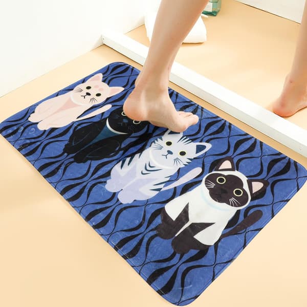 Badrumsmatta tecknad kattmönster dörrmatta 50 * 80cm polyester slitstark vattenabsorption