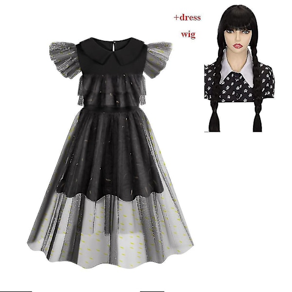 Børne Wednesday Addams Kostume Blonder Paryk Piger Vintage Gothic Outfits Rolleleg Suit 130cm dress wig A