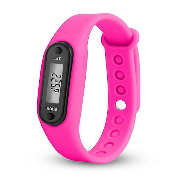 Fitness Tracker LCD Digital Skridttæller Gåture Kalorie Tæller Armbåndsur Rose red