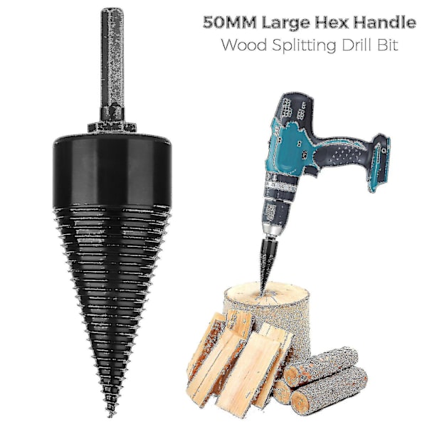 Industriel Brændetømmerbor, Trækegle, Hexskaft, Træstammesplitter, Skrue, Splitning, 32mm