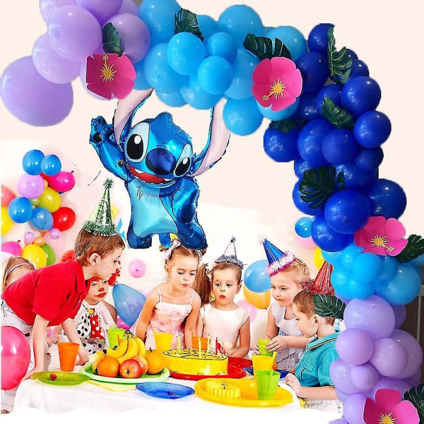 123 stk Stitch Balloner Dekoration Guirland Arch Kit Inkluder blå og lilla balloner, sy folie Mylar balloner til børn Stitch fødselsdagsfest tilbehør