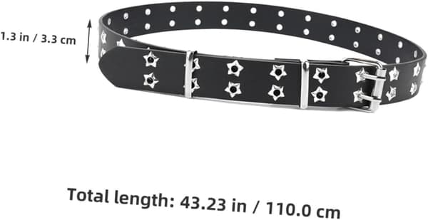 Stjernebesat læderbælte til kvinder Punk-stil justerbart taljebælte til jeans og kjoler Sort hult stjernedesign