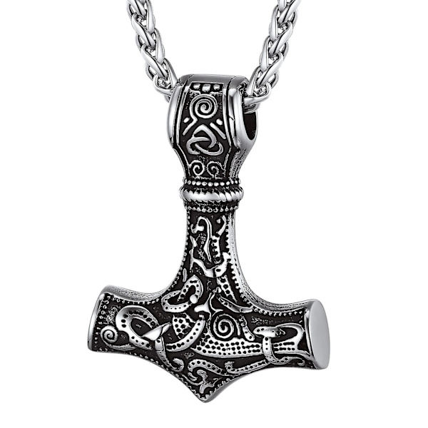 Miesten amuletti kaulakoru - Thorin vasaran riipus ketjulla, 55+5cm säädettävissä, koru - ruostumaton teräs