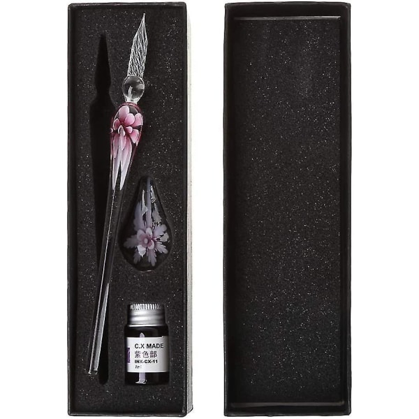 Vintage Crystal Glass Dip Pen Håndlaget Floral 15cm