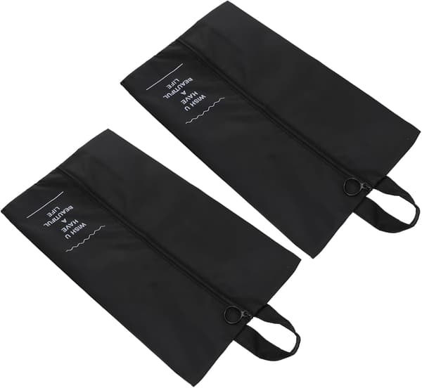 2 stk. vandtætte skoposer i polyester med lynlås, foldbare, sorte til organiseret bagageopbevaring