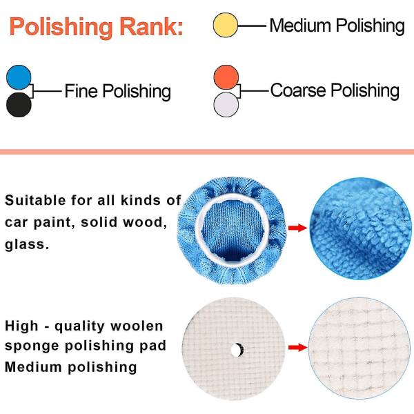 Poleringspads för borr Bil Skum Buffing Pads Ullfiber Poleringsplatta Poleringstillbehör för borr (10 st, Blå)