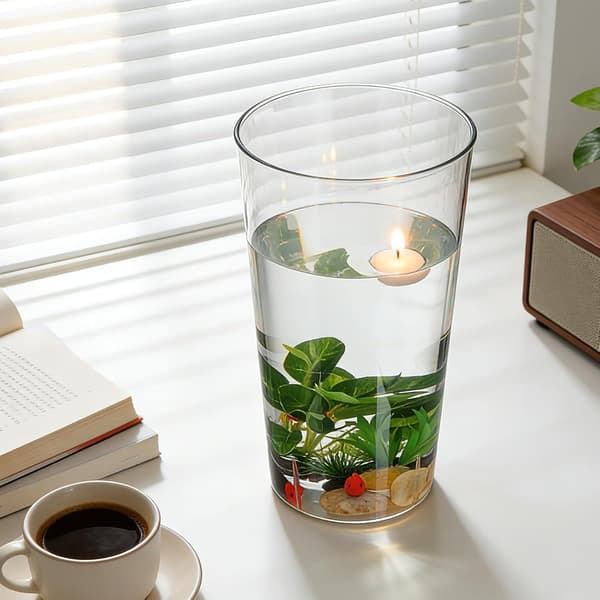 Akryl Blomstervase Stor Kapasitet Flat Base Dekorativ Vase Egnet