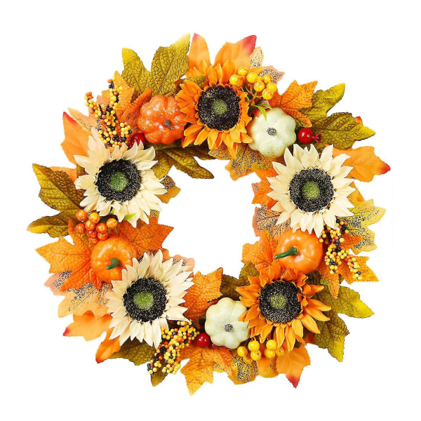 Artificial Wreath Sunflower Maple Pumpkin 45cm Outdoor