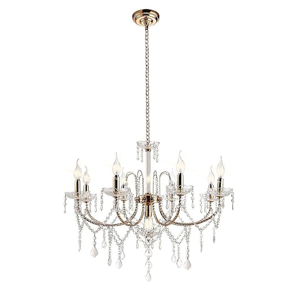 9-valaisimen 75 cm kristallikynttilätyylinen riippuvalaisin, metalli, sähköpinnoitettu