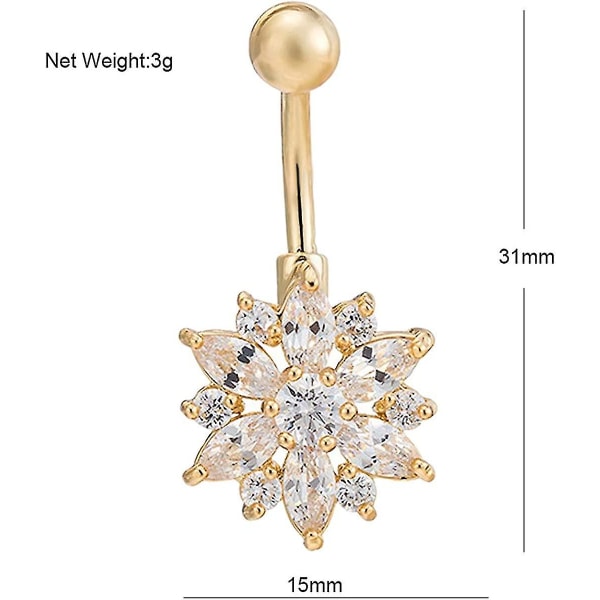 Blommig Navelring - Kirurgiskt Stål Vibrerande Rhinestone Blom Navelringar Pläterade I 18k Guld