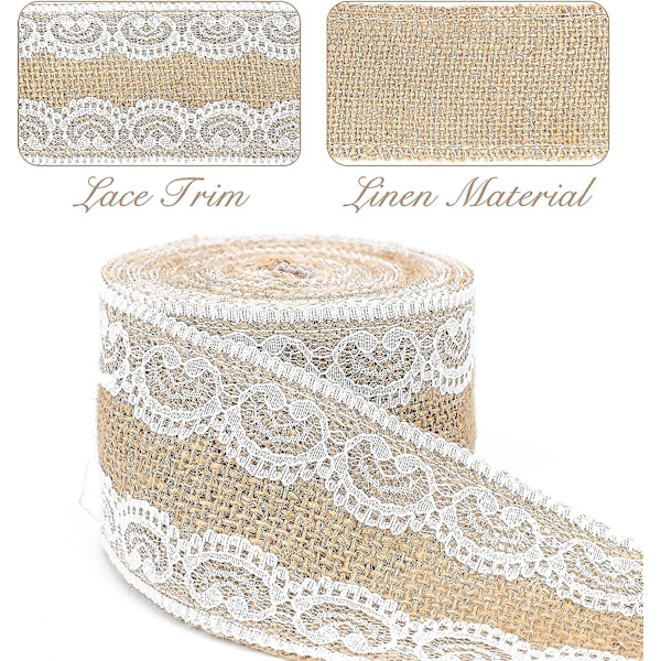 Hessian Burlap Bånd med Blonder, 1m Jute Trim Håndværk Bånd, 5cm Rustik Hessian Tema Tape