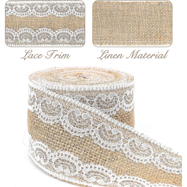 Hessian Burlap Band med Spets, 1m Jute Trim Craft Band, 5cm Rustik Hessian Tema Tejp
