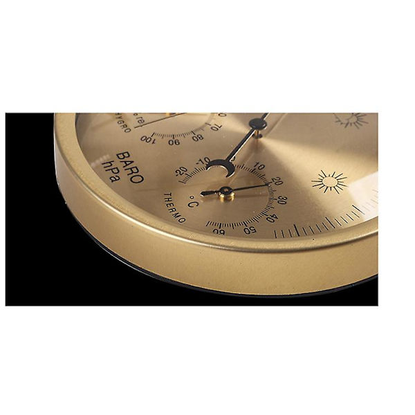 Barometer med urtavla, termometer, hygrometer, väderstation, barometriskt tryck Gold