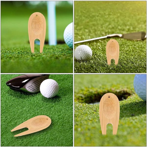 5 st bambu golf divot verktyg med bollmarkör set golf divot reparationsgafflar