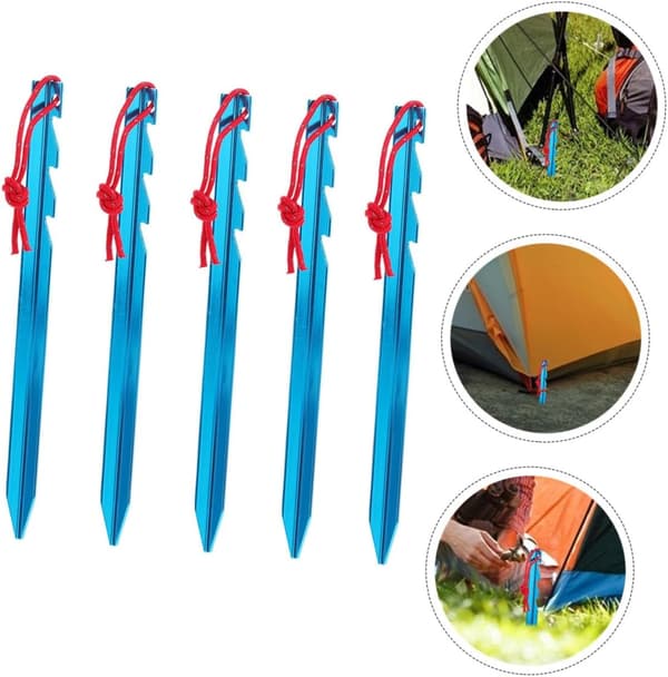 Justerbara tältpinnar i aluminiumlegering 18 cm triangulära markpinnar med vindrep 5-delat set