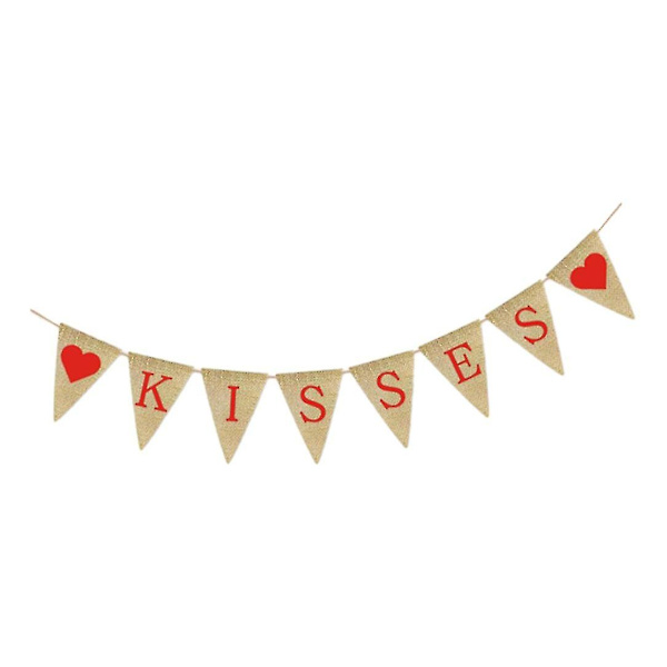 Kisses Hearts Burlap Flaggbanner Bröllopsbanner