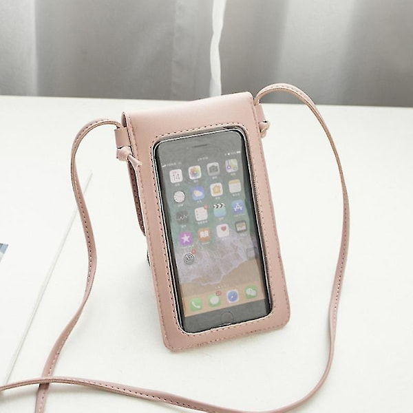 Flickors Dubbelsidig PU-Läder Väska Mini Hål Väska Telefonväska (rosa)