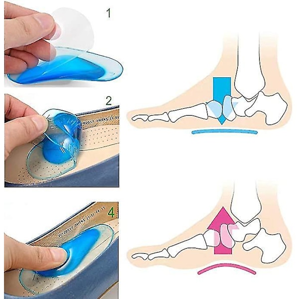 4 Par Fladfod-Buestøtter Plantar Fasciitis Indlægssåler