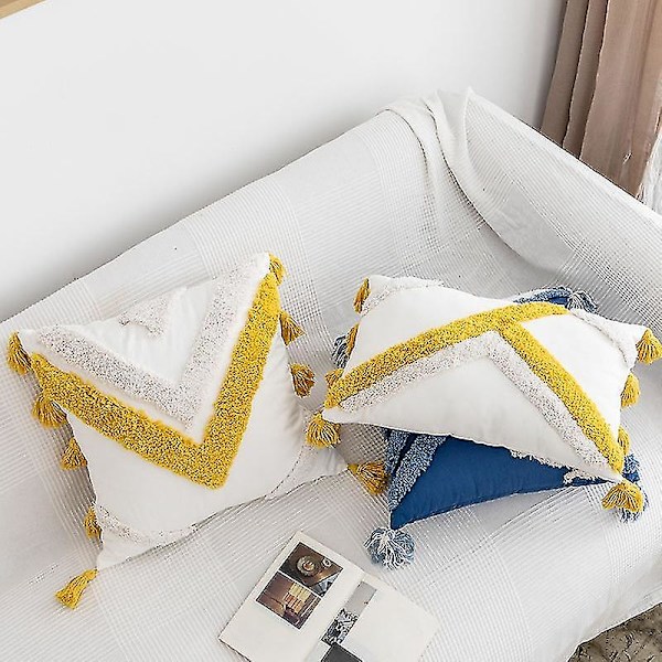 Kuddfodral Boho Modern Dekoration Blå Tuftad Frans Dekoration Kuddfodral För Sovrum