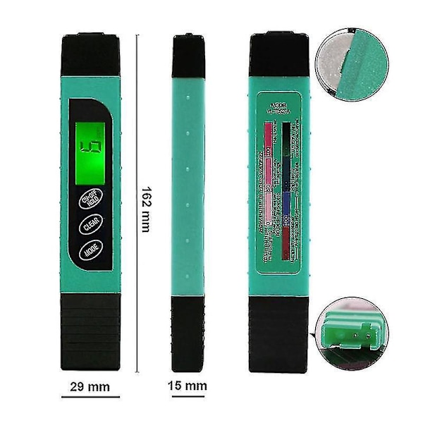 Vandkvalitetstestpen TDS Vandmåler Drikkervand TDS Tester Pen Med Baggrundsbelysning Vandrenhed Temperaturkontrol