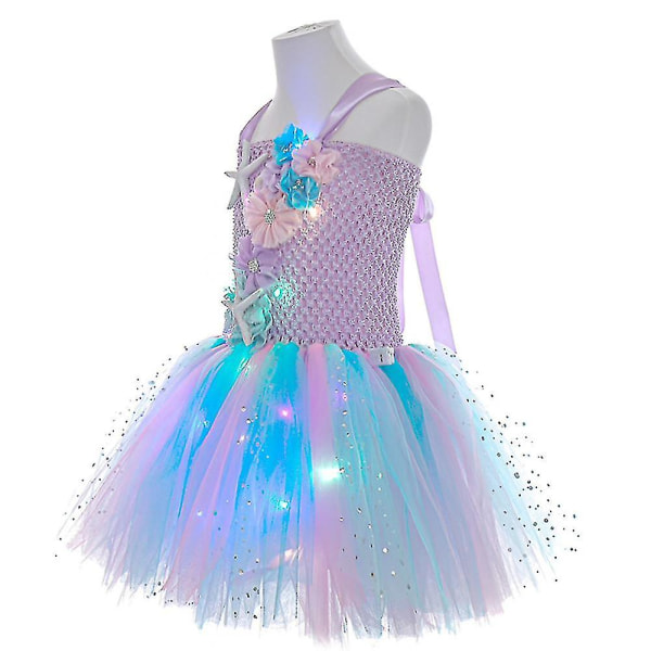 Jentebarn LED Opplyst Tulle Tutu med Hodebånd Kostyme 3-4 Years Light Purple