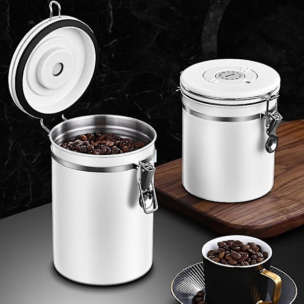 Sett med lufttette kaffekanne i rustfritt stål, oppbevaringsbeholder for kaffe med skje for kaffe