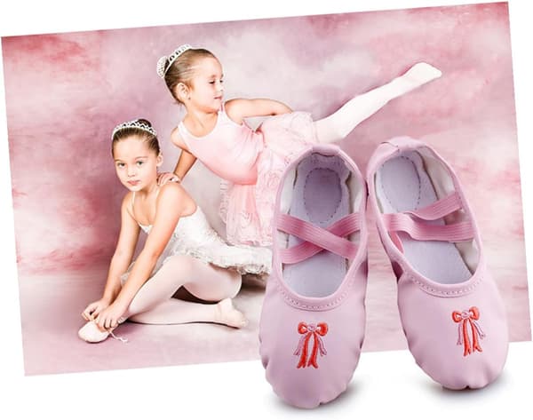Elastiske balletsko til lyserøde letvægtsballetdansesko med skridsikker sål og strækbånd