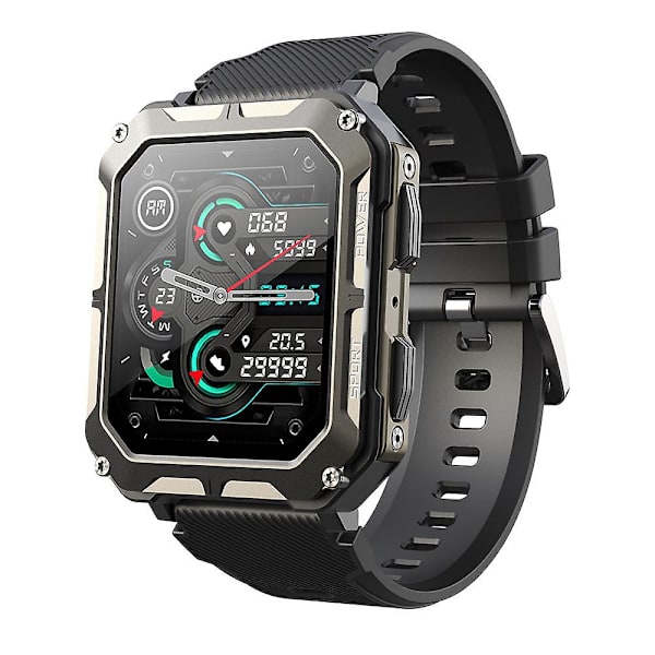 Bluetooth Opkald Vand- og Støvtæt Udendørs Sports Smartwatch med Trinoptælling, Puls- og Blodiltmætningsovervågning Tarnish (black silicone)