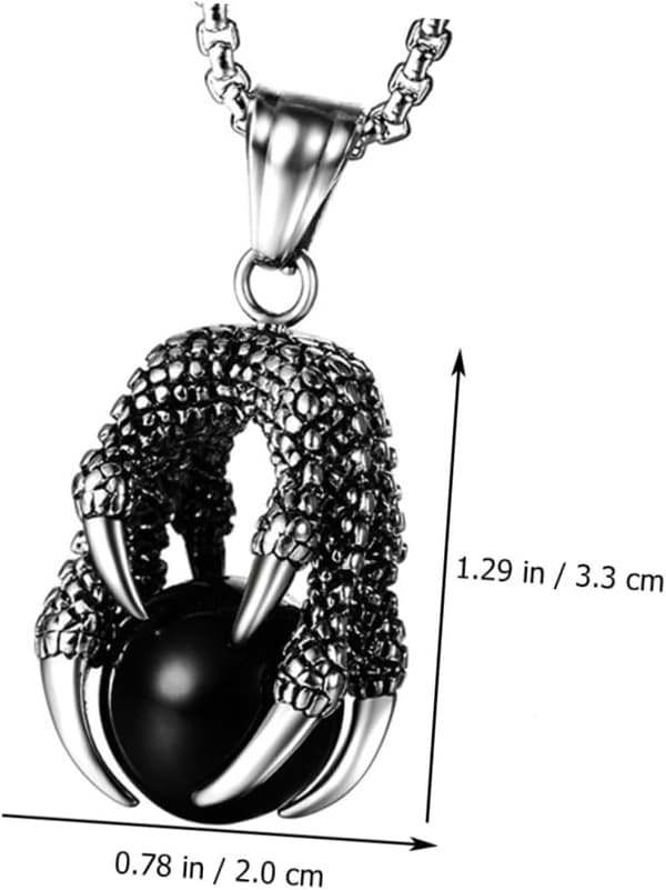 Drageklo vedhæng halskæde til mænd, sort perle og firkantet perle rustfrit stål kæde choker