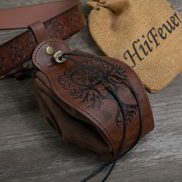 Middelalder Faux Leather Bag, Bærbar Trekkpose, Vintage Beltepose Terningpose, (phoenix)
