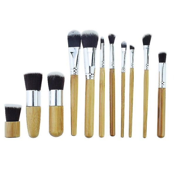 11pcs Wooden Handle Facial Makeup Brush Soft Fibre Hair