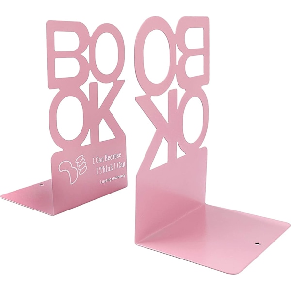 Metallbokstøtte Kreativ \"bok\" Bokstavmønster Bokstøtte Organizer Sklisikker Kunstbokstativ pink