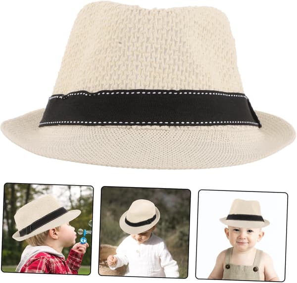 Stråhatt Stilig Kort Brems Sommer Strandlue for Gutter og Allsidig Ensfarget Design