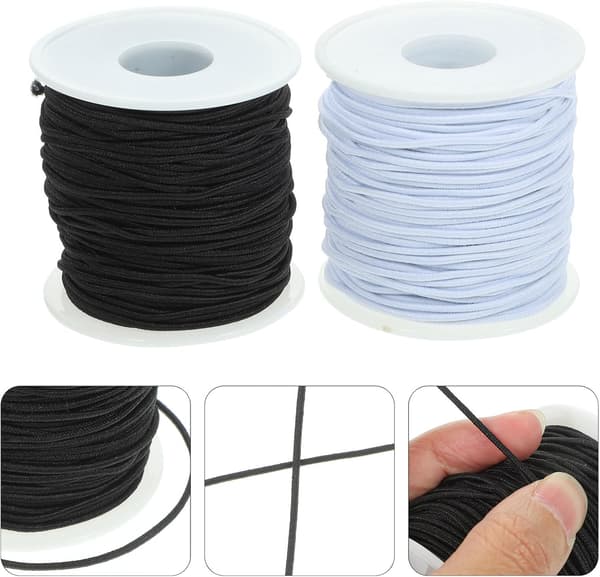 Elastisk armbåndsnor 1,5 mm tyk DIY elastisk armbåndsfremstillingssnor sort og hvid 2 stk. 40 m rulle