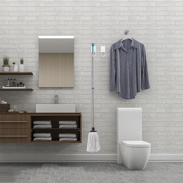 3 stk. moppeholder, stansefri moppekrog, vægmonterede stativer, plast, slankt moderne design, sparer plads, forhindrer