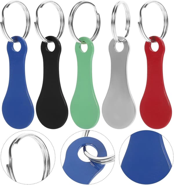 5 stk. handlevognsmynt nøkkelring i rustfritt stål, klassisk elegant design, solid, ikke lett å bryte anheng