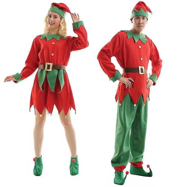 Santa Elf Costume Fancy Up Xmas Performance Outfit til Kvinder Mænd Drenge Piger 4-6 Years Adult Women