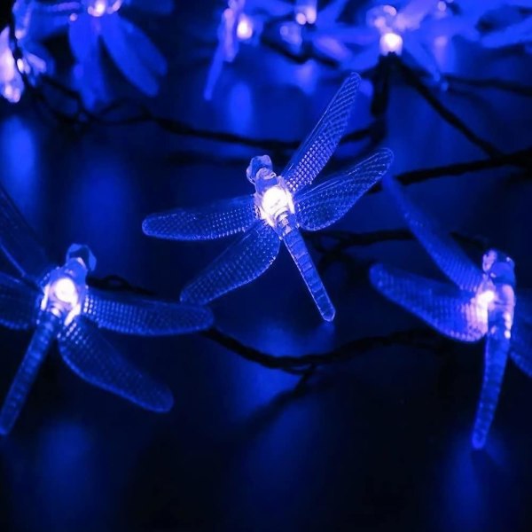 Solar String Light Vandtæt Udendørs Fairy Lights 22ft 30 Crystal Dragonfly LEDs til Paties