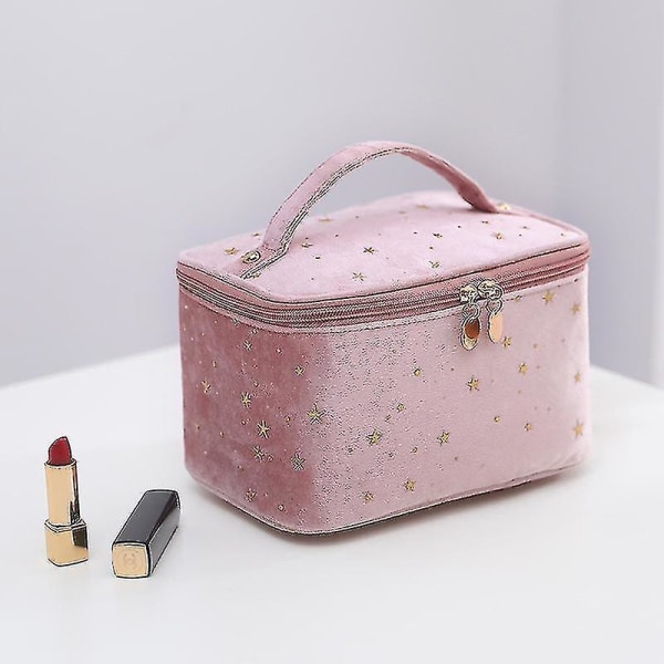 Firkantet rosa fløyelskosmetikkveske Reisehåndvaskepose