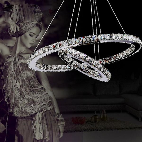 2-ringers 40 cm krystall LED-lysekroner sirkel anhengslampe