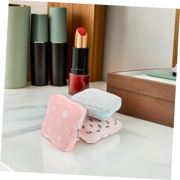 6 stk. kompakt bomullsveske for menstruasjonsbind for kvinner, oppbevaringspose for menstruasjonsbind
