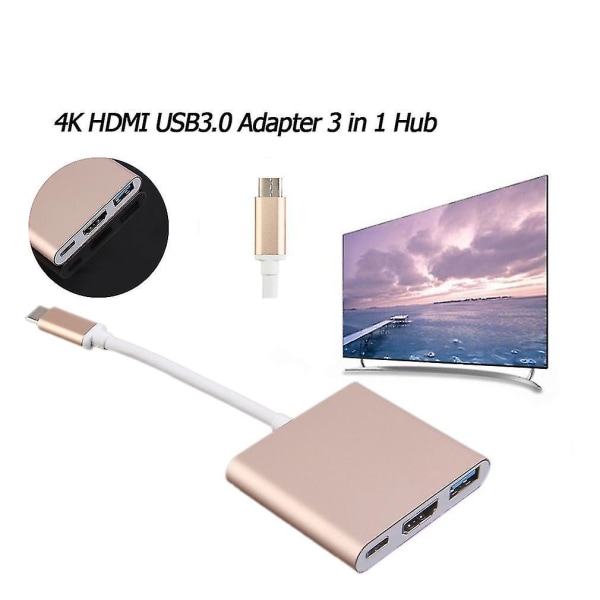 Type C USB 3.1 til USB-C 4K HDMI-adapter 3-i-1-hub