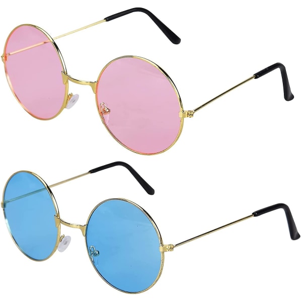 2 stk Hippie Retro Solbriller John 60-talls Stil Runde Fargede Briller Fancy