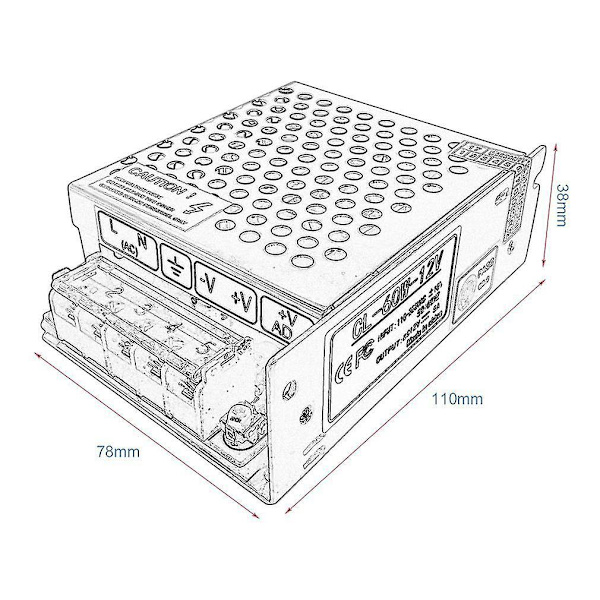 12V 5A 60W AC/DC Strømadapter for LED-stripe