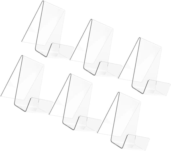 6 stk. akryl bokstativ vertikale displayholdere multifunksjonelle bok- og CD-displayhyller egnet