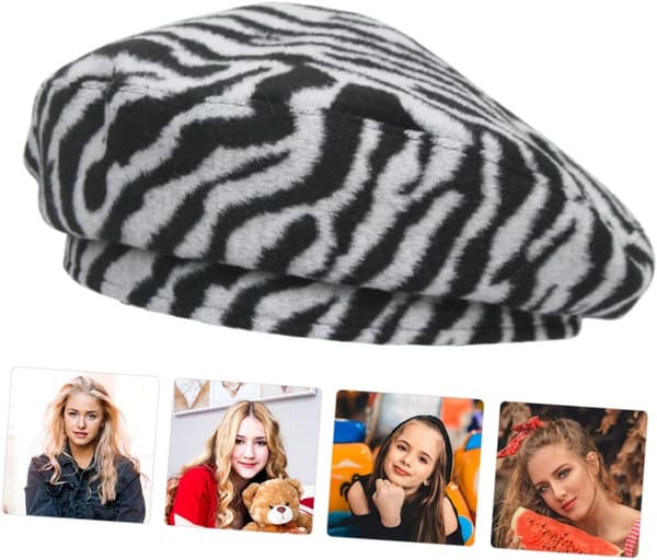 Zebra Korn Baret Varm Plys Hat til Kvinder Maler Stil Efterår og Vinter Blød Behagelig Kasket Sort