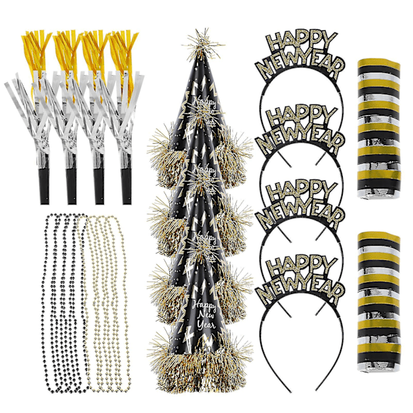 Fringed Noise Maker New Year Cone Hats New Years Eve Party Supplies Beads Chain Necklaces